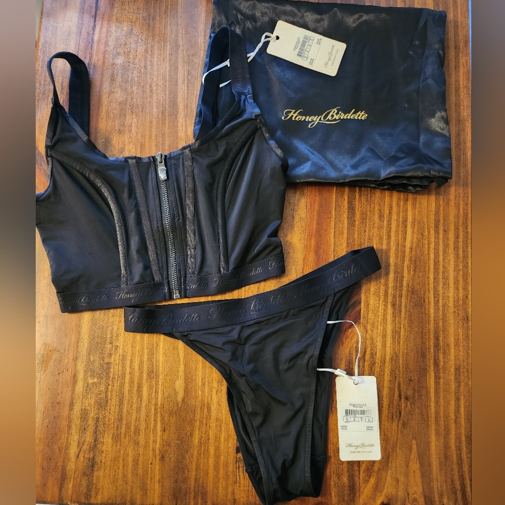 Honey Birdette Black Essentials Corset + Bikini Set